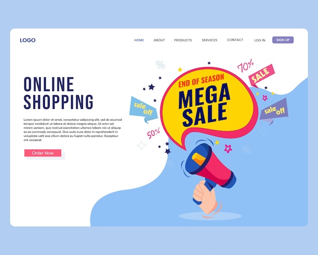 Winter mega sale. end of season sale. online shopping landing page for website and mobile website.