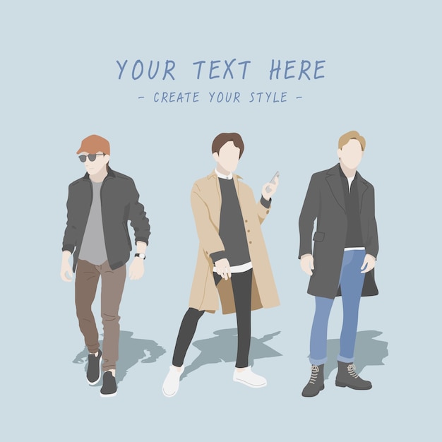 Vector winter men style, cute characters, and fashionable.