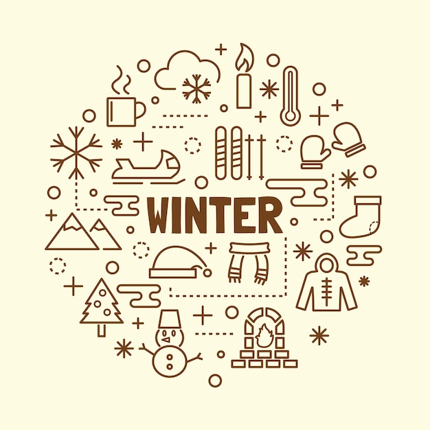 winter minimal thin line icons set