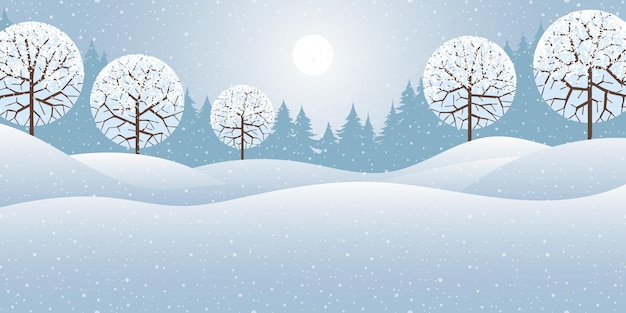 Winter minimalistisch landschap bos en sneeuwval illustratie