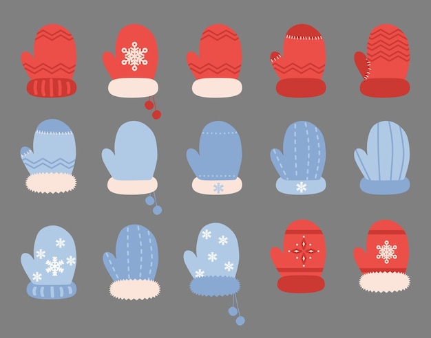 Vector winter mitten flat vector collection