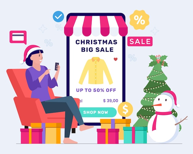 Winter Month end sale. Merry Christmas and happy new year big sale. shop now. vector illustration.