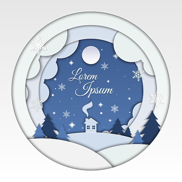 Winter mood vector Background design with paper cut style.