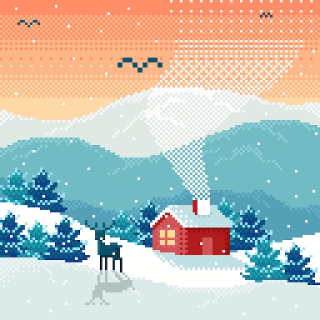 winter mountain landscape pixel art