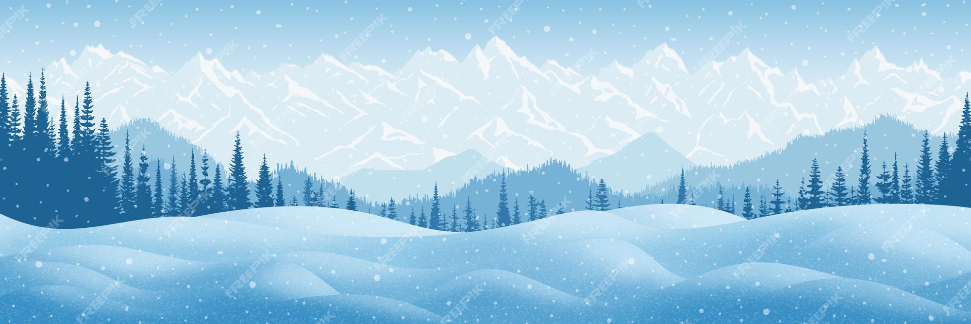 Premium Vector | Winter mountain landscape snow drifts and trees it snows