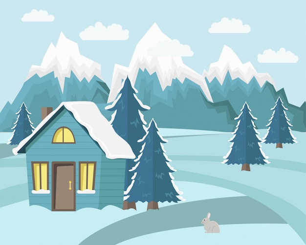 Vector winter mountain landscape