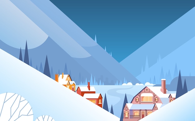 Winter Mountain Village Landscape Background