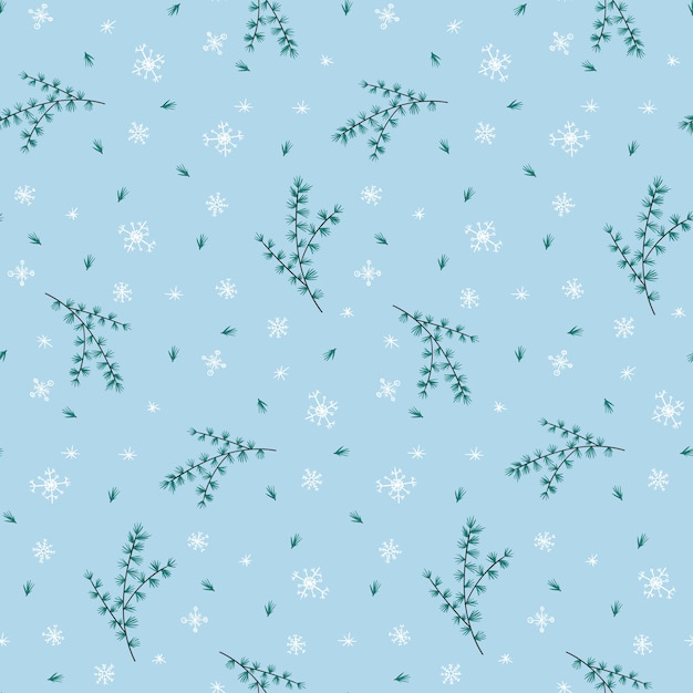 Winter naadloze patroon met groene fir takken en witte sneeuwvlokken