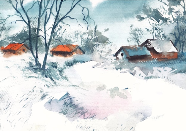 Winter nature background watercolor art