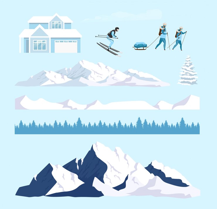 Vector winter natuur cartoon objecten instellen
