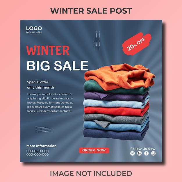冬の新しいコレクションのソーシャル メディアの facebook の投稿と instagram のデザイン テンプレート