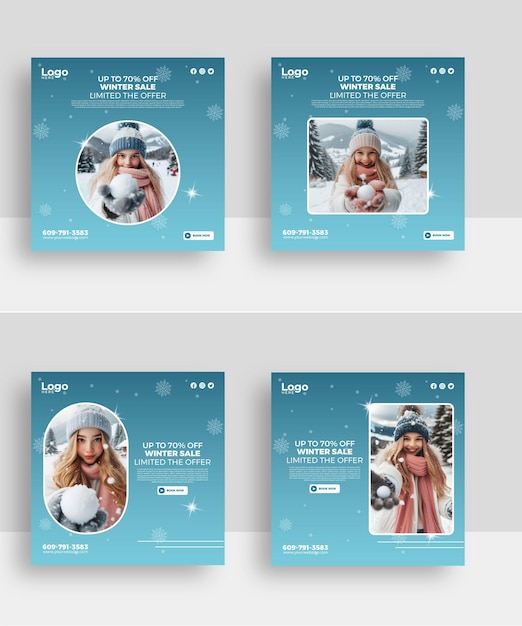 Зимняя новогодняя распродажа пост квадратный шаблон социальных сетей Зимняя распродажа дизайн баннера