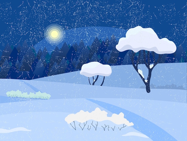 Vector winter night countryside landscape