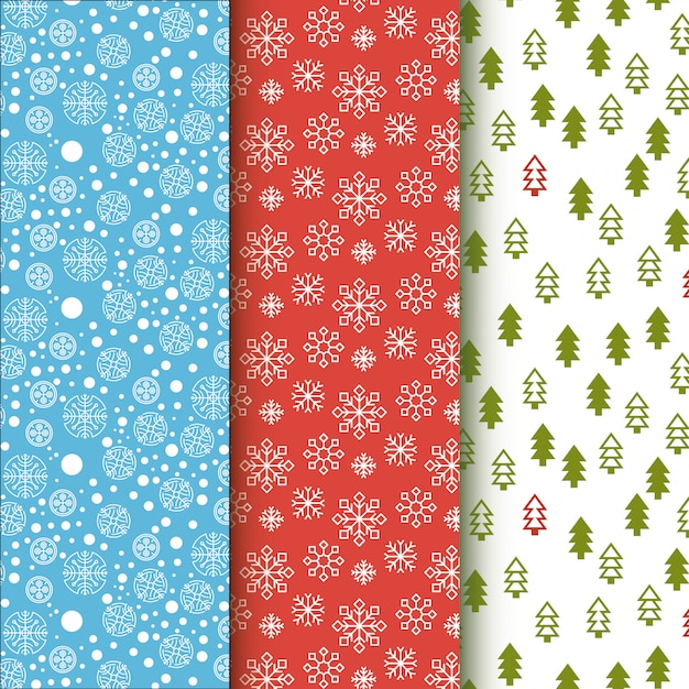 Vector winter patroon collectie. sneeuwvlokken en kerstbomen