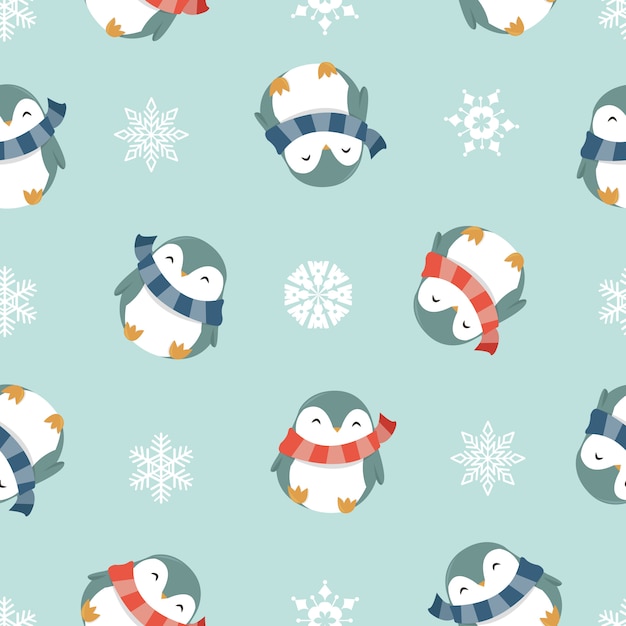 Winter Penguins Seamless Pattern