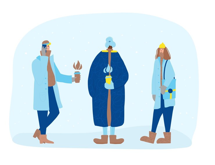 Vector winter people dressed in warm outdoor clothes