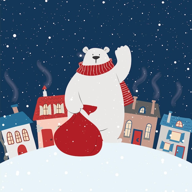 겨울 그림 선물 가방을 들고 있는 북극곰