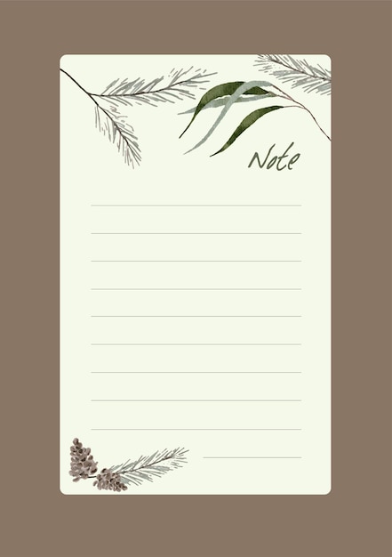 Vector winter pine leaf note journaling paper