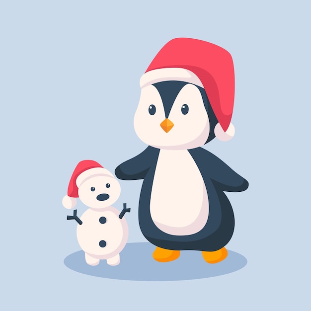 Winter pinguïn en sneeuwpop karakter ontwerp illustratie