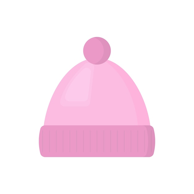 Vector winter pink hat with pompom isolated on white background cartoon knit cap clip art winter coat