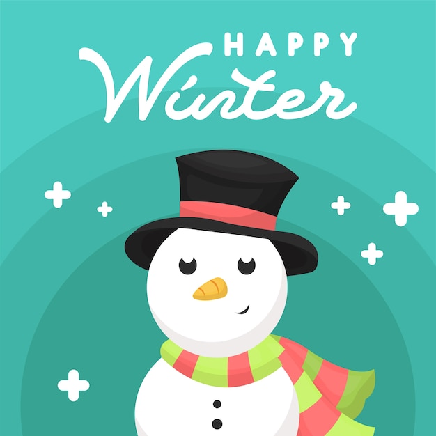 Winter post card with snowman character illustration