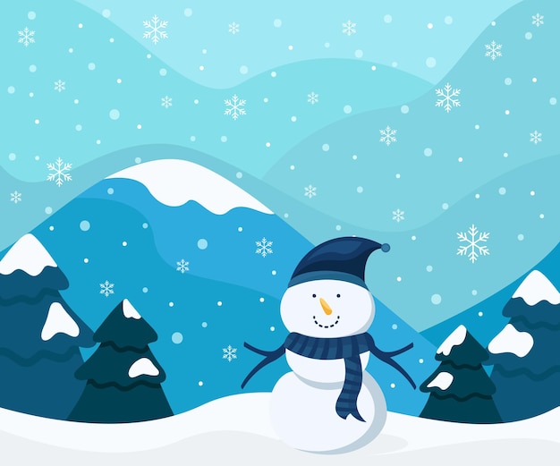 Winter poster design illustration with snowman inside