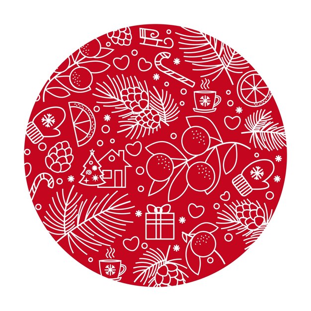 Vector winter red christmas and new year circle background