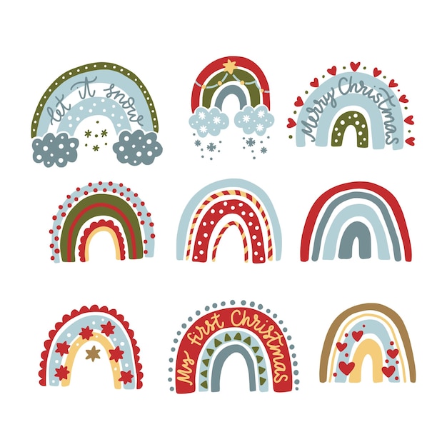 Winter regenboog kerst clipart set