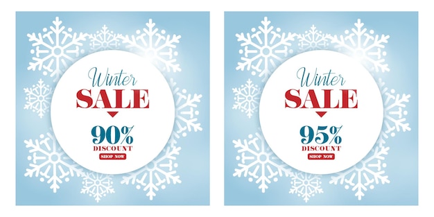 Зимняя распродажа 90-процентная и 95-процентная скидка Дизайн плакатов, баннеров, дизайн постов в социальных сетях