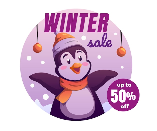 winter sale background with Penguin