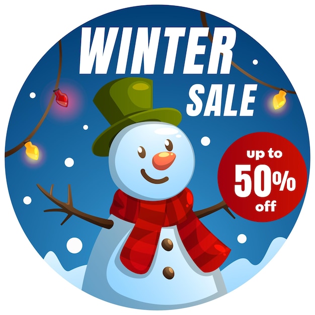Priorità bassa di vendita di inverno con pupazzo di neve