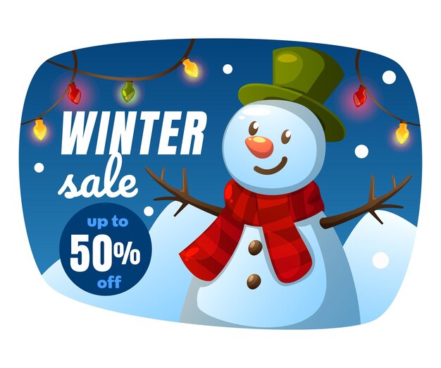 Winter sale background with snowman