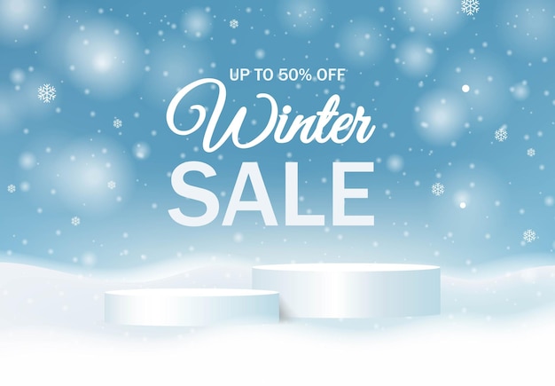 Winter Sale Banner En White Podium En Snowflake