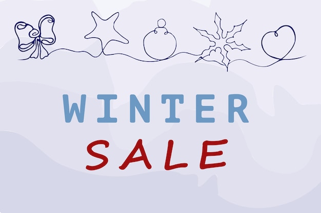 Winter sale banner in lineart stijl Rode en paarse kleuren Bow stars bal hart en sneeuwvlok Vector illustratie