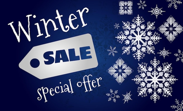 Vector winter sale banner with snowflakes on blue background vector illustration