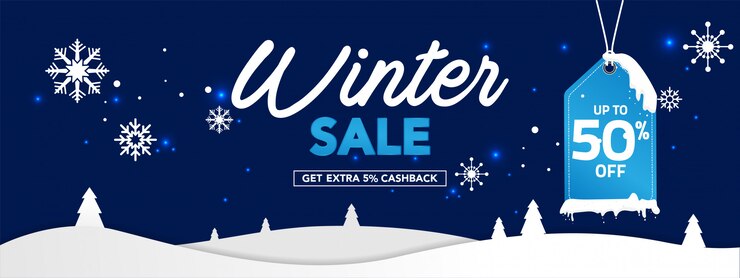 Winter Sale Banner With snowflakes on Blue Background