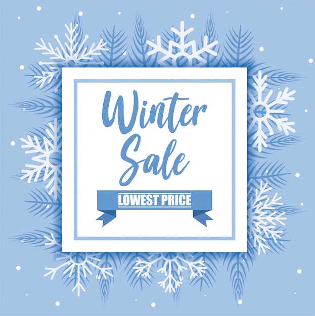 Winter sale banner with snowflakes vector design