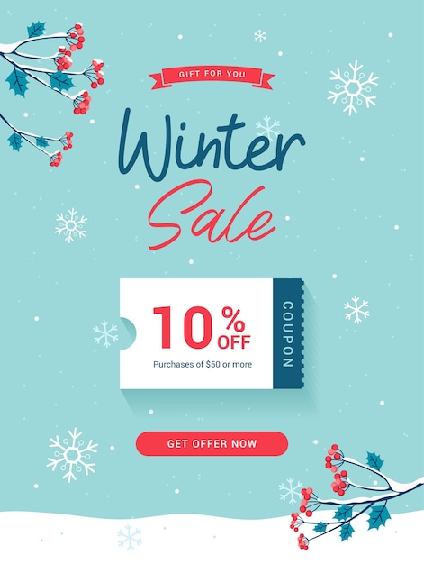 Winter sale coupon template poster vectorontwerp