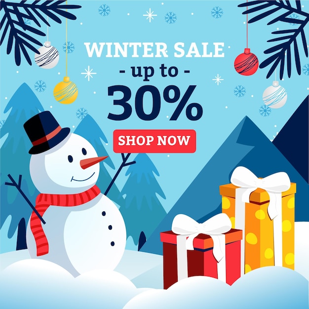 Winter sale discount with illustrated snowman