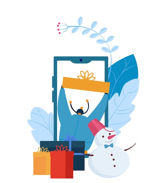 Vendita invernale piatto banner illustrazione vettoriale online mobile natale vendita business shop app in