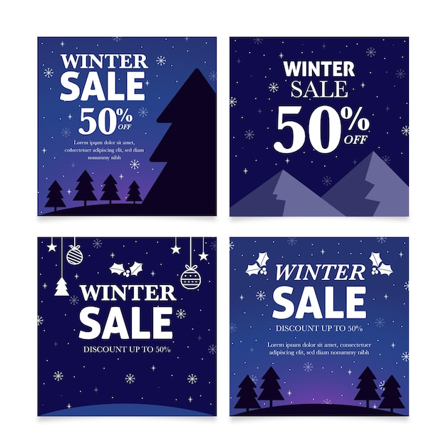 Vector winter sale instagram posts collection