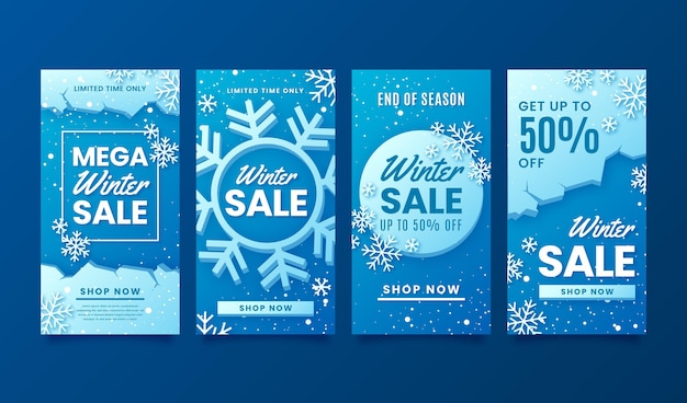 winter sale instagram stories template with snowflakes