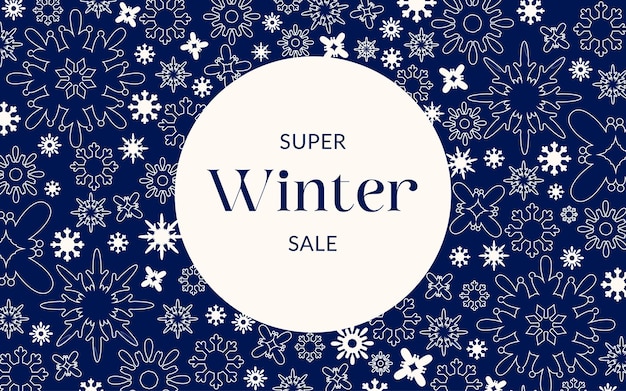 Winter sale label on snowflakes pattern.