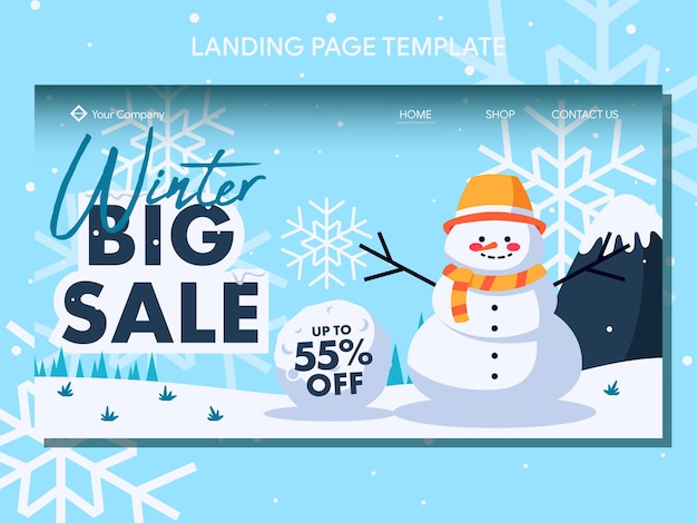 Vector winter sale landingspagina en banner ontwerpsjabloon