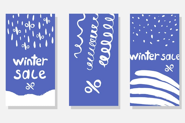 Winter sale leaflets with white stroke points lines elements isolated on blue background vector