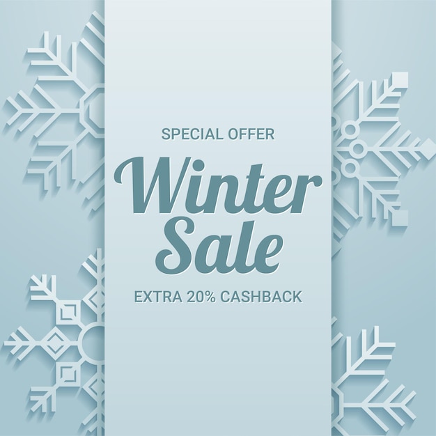winter sale off template with paper cut snowflakes