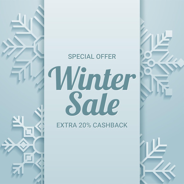 Winter sale off template with paper cut snowflakes