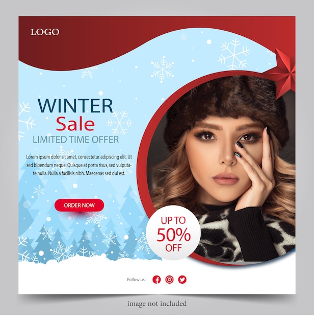 소셜 미디어 배너를 위해 단순하게 설계된 겨울 판매 포스터