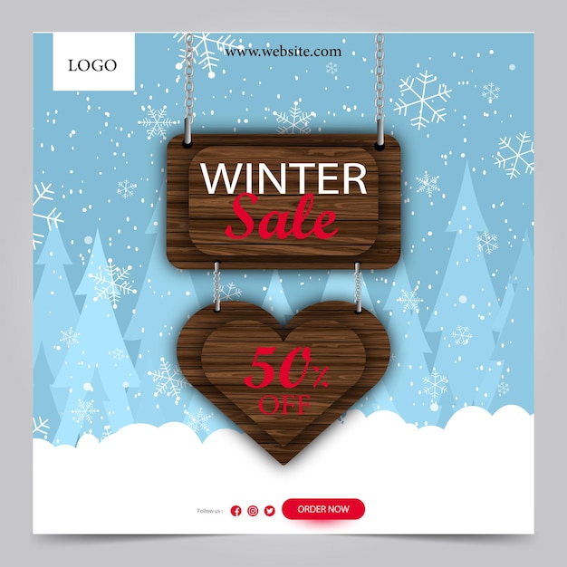 Winter sale poster template banner flat design