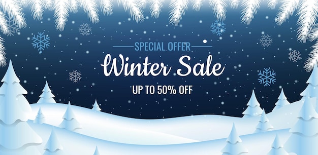 Winter sale poster with fir tree